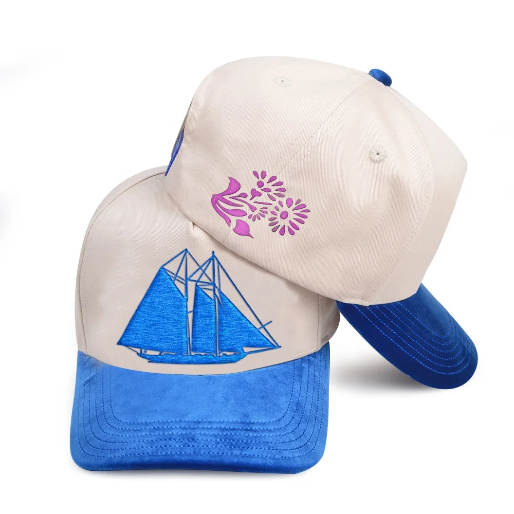 5 Panel Mid Profile Two Tone Adjustable suede Velvet brim cotton satin silk lined Baseball sport cap