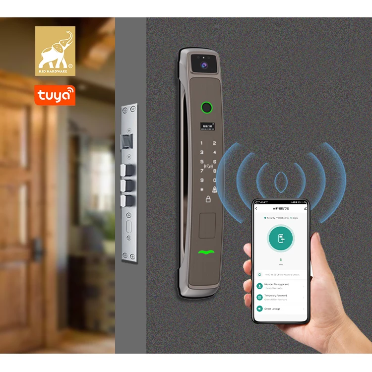 Deadbolt biometric glass handle rfid key with camera tuya wifi ttlock fingerprint intelligent electronic door handle smart lock