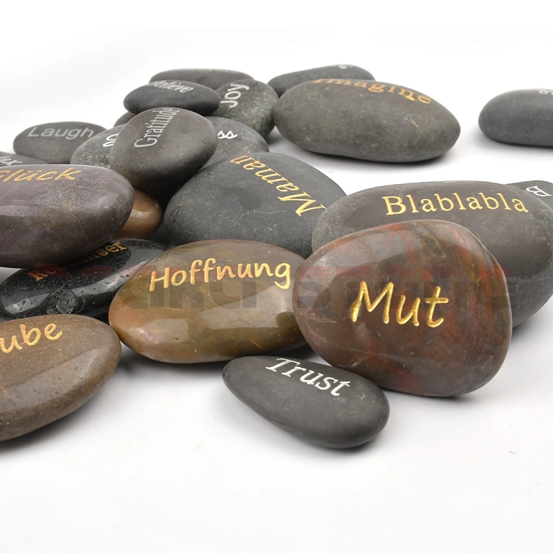 Best Seller Natural Healing Engraved River Stones Pebble Letter Inspirational Gratitude Words Customized For Gift & Souvenirs