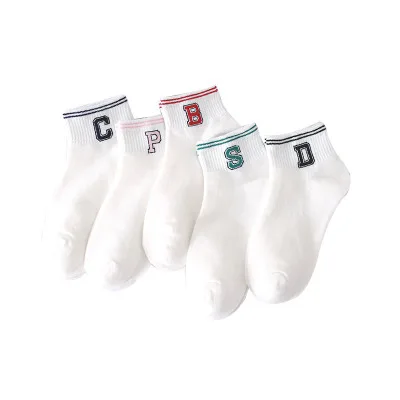 Spring Autumn Short Cut Sports Socks School Casual Women Ankle Cotton Letter White Socks