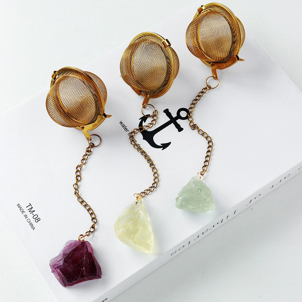 High Quality Stainless Steel Mesh Ball Tea Infuser Filters Tea Strainer With Natural Crystal