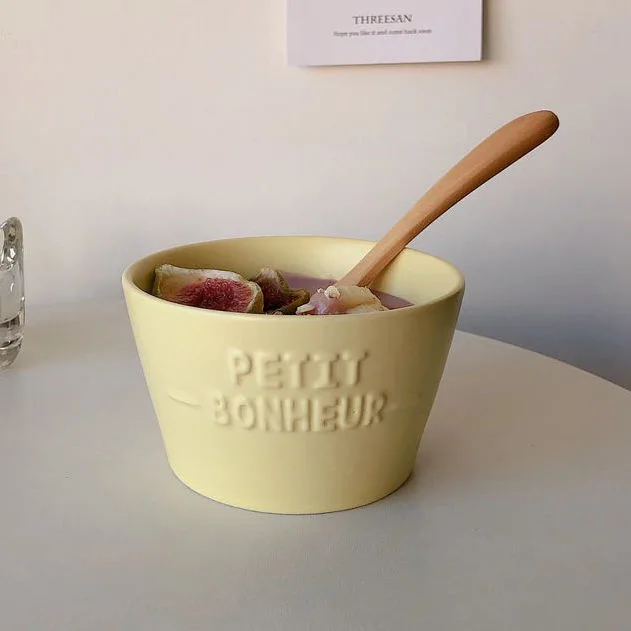 Korean INS-style cute custard yellow bowl lovely and youthful new student edition rice ceramic eating bowl