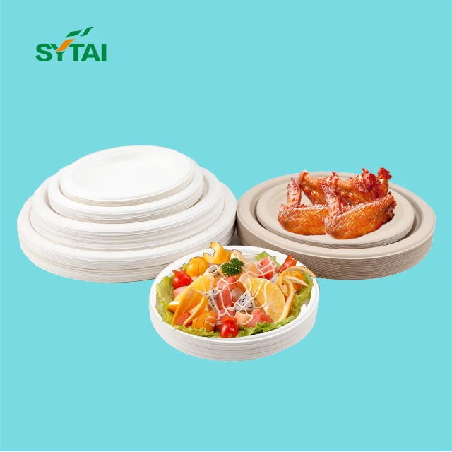 100% Biodegradable Dinnerware Round Plates Made of Sugarcane Fibers Compostable Dinner Tableware Dish Plates
