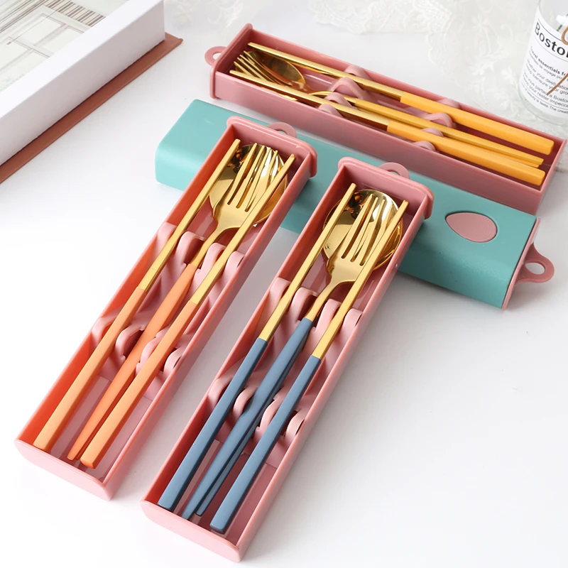 Hot Sale  Stainless Steel Cutlery Set Stainless Steel Portable Travel Camping Cutlery Fork Spoon Chopsticks Set