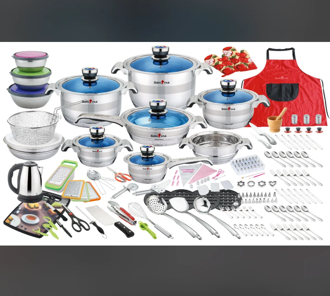 The Newest kitchen ware set 218 pcs German quality household complete set of steaming and frying of stainless steel cookware set