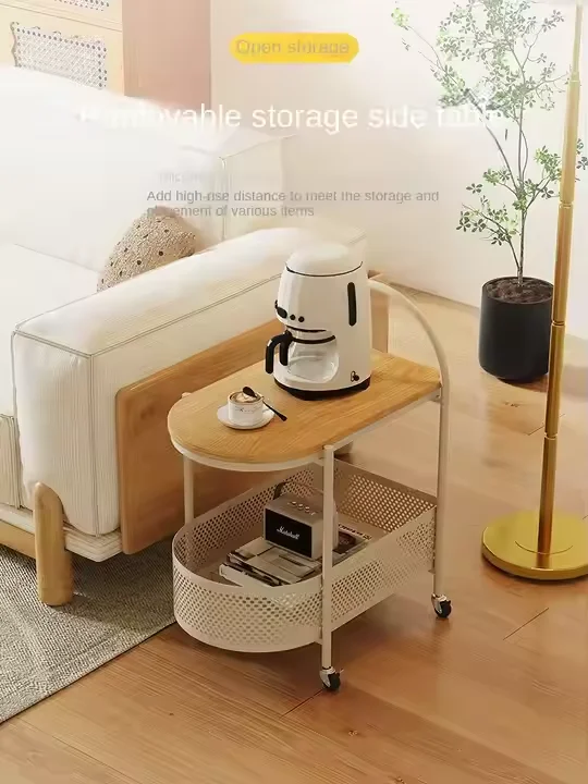 Solid Wood Movable Side Table Creamy Log Coffee Table for Living Room and Bedroom Popular Home Furniture
