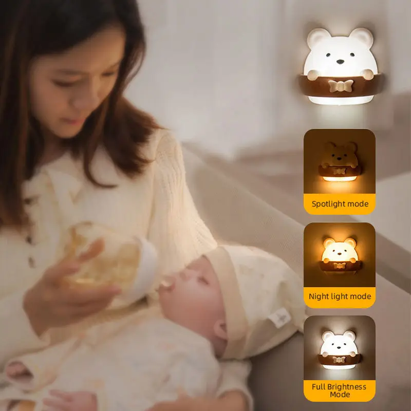 LED small night light bedroom bedside hole free wall lamp can be remotely controlled eye protection night light soft table lamp