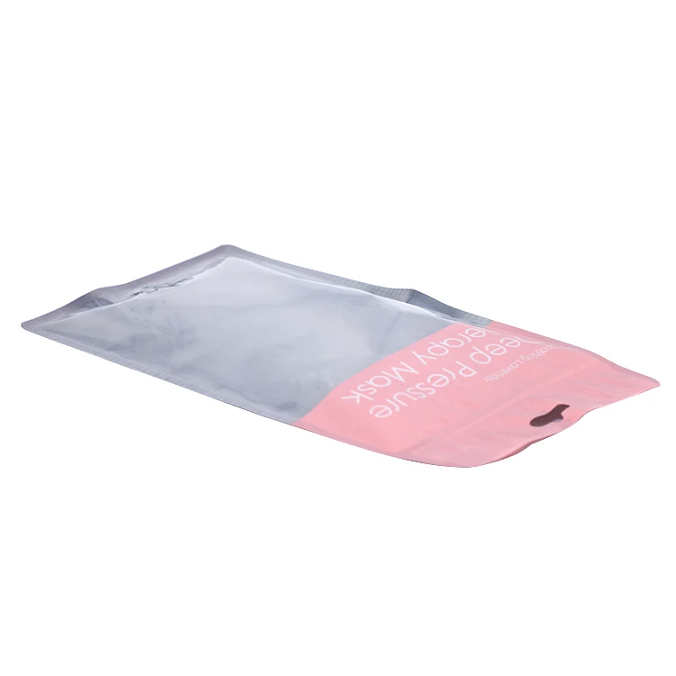 Wholesale Print Facial Mask Pink Zipper Pouch Glossy Bag Resealable Small Stand Up Clear Plastic Bag Cosmetic