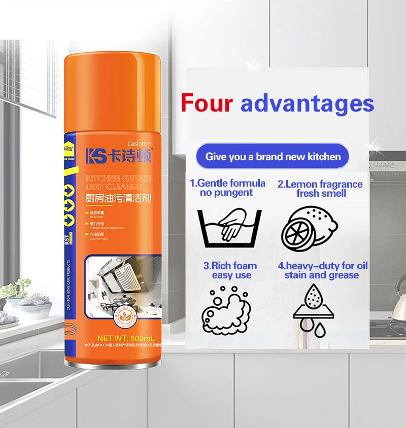 Kitchen Cleaner Foam Spray for Heavy Oil Stain Kitchen Re-oiled Cleaning Agent