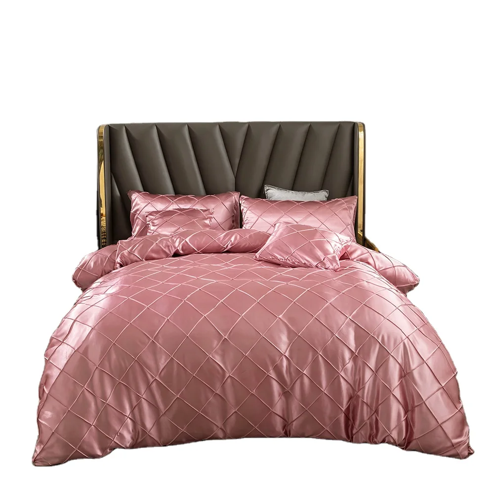 Drop shipping Luxury Satin Silk Fabric Duvet Covers And Bedding Sheet Sets Solid Color 4pcs bedding set