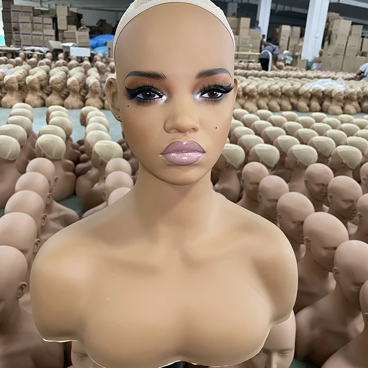 HUAYANG Hot selling PVC realistic wig mannequin head with shoulder big thick lips display
