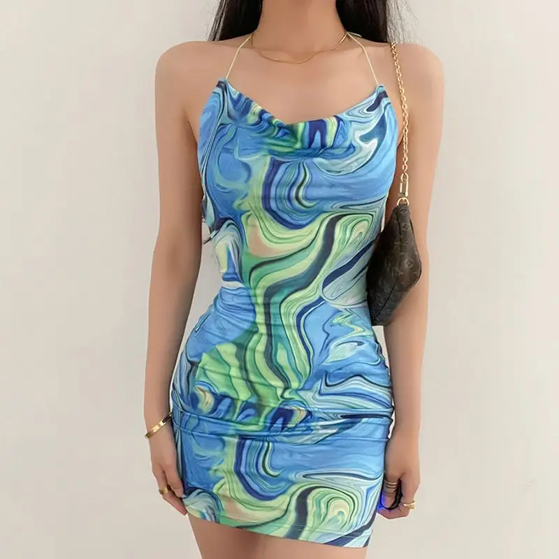 2022 New Arrival summer Floral Halter ropa mujer printed backless sexy dress women mini summer dresses