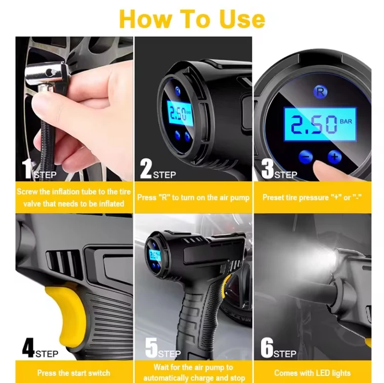 Car Air Compressor Automatic Rechargeable Wireless Wired Inflatable Tire Inflator Digital Portable Car Air Pump for Bicycle