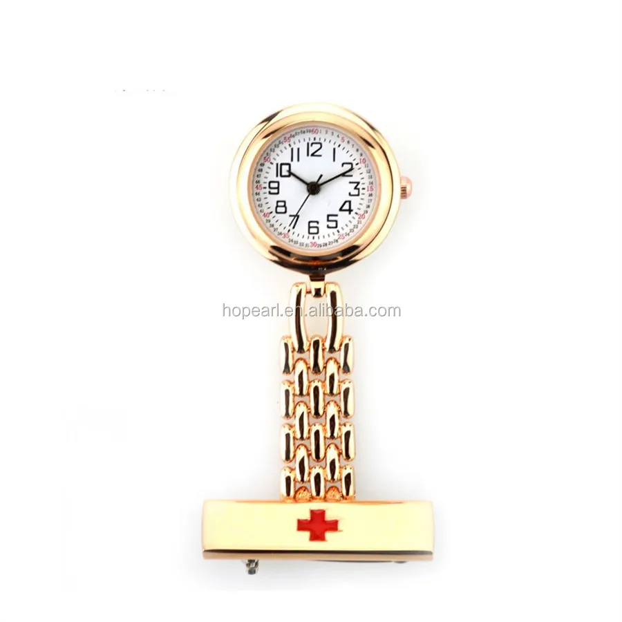 WAH628 Rose Gold Nurses Doctors Hanging Watch with Red Cross Gift Pocket Watch