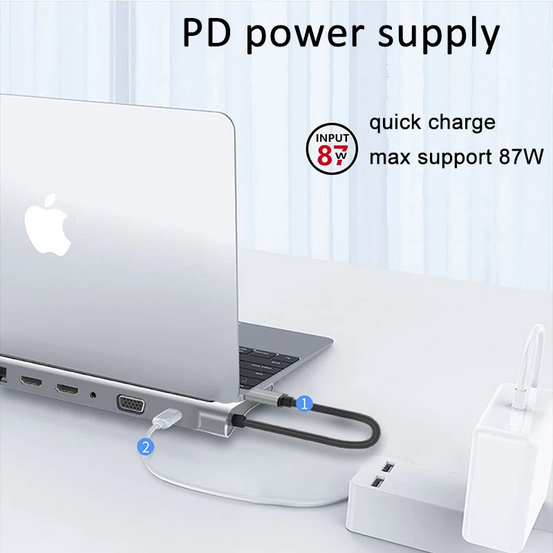 Custom logo USB Type C docking station 12 port usb 3.0 hub to PD/VGA/4K/USB3.0/rj45/SD TF card reader