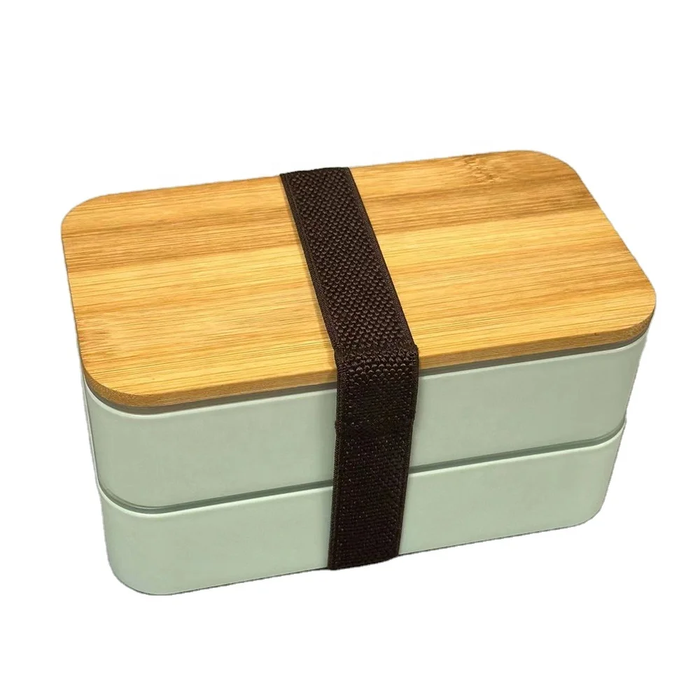 Bamboo lid plastic bento box picnic food storage container 2 layers lunch box