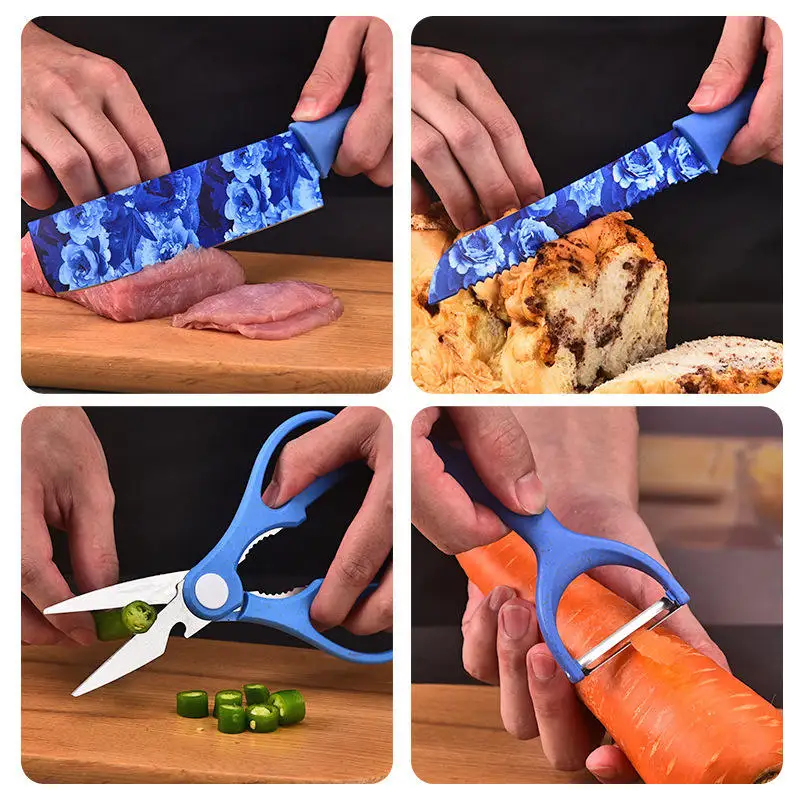Kitchen Knife Set Color Heat Transfer Pattern Six-Piece Set Household Stainless Steel Vegetable Cutting Knife Fruit Knife