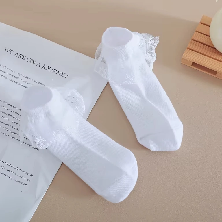Professional Manufacturer Elegant Lace Edge Socks Featuring Delicate Lace Trim Sheer Design Fashionable Appeal