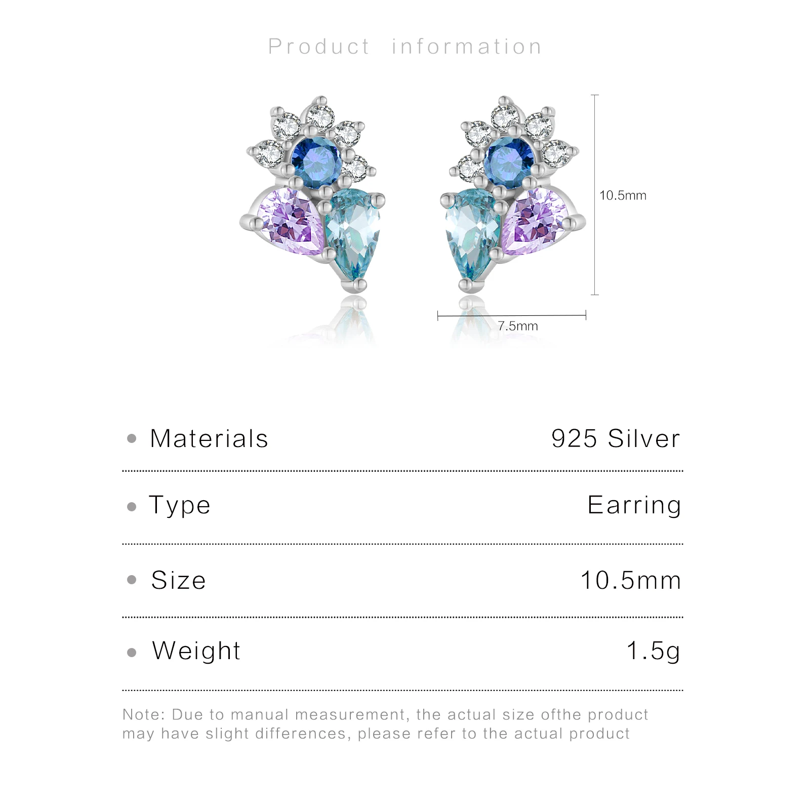 FUAMAY Colored Flower Stud Earrings Bling Bling Zircon Studs 925 Sterling Silver Zircon Earrings Women Flower Earrings Stud