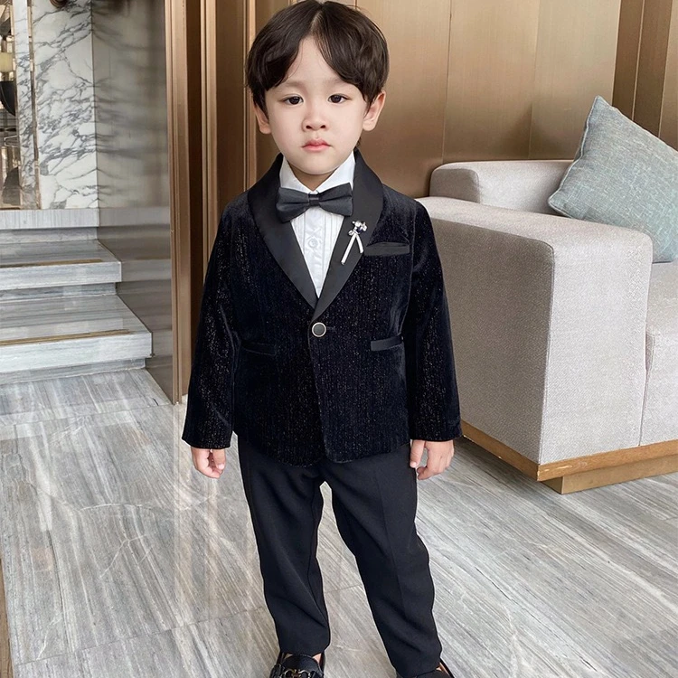 NIMBLE Velvet Red Shawl Collar Boys Formal Wedding Dress Suits Blazers Kids Designers Clothes 3 Pieces Gentleman Jact Clothing