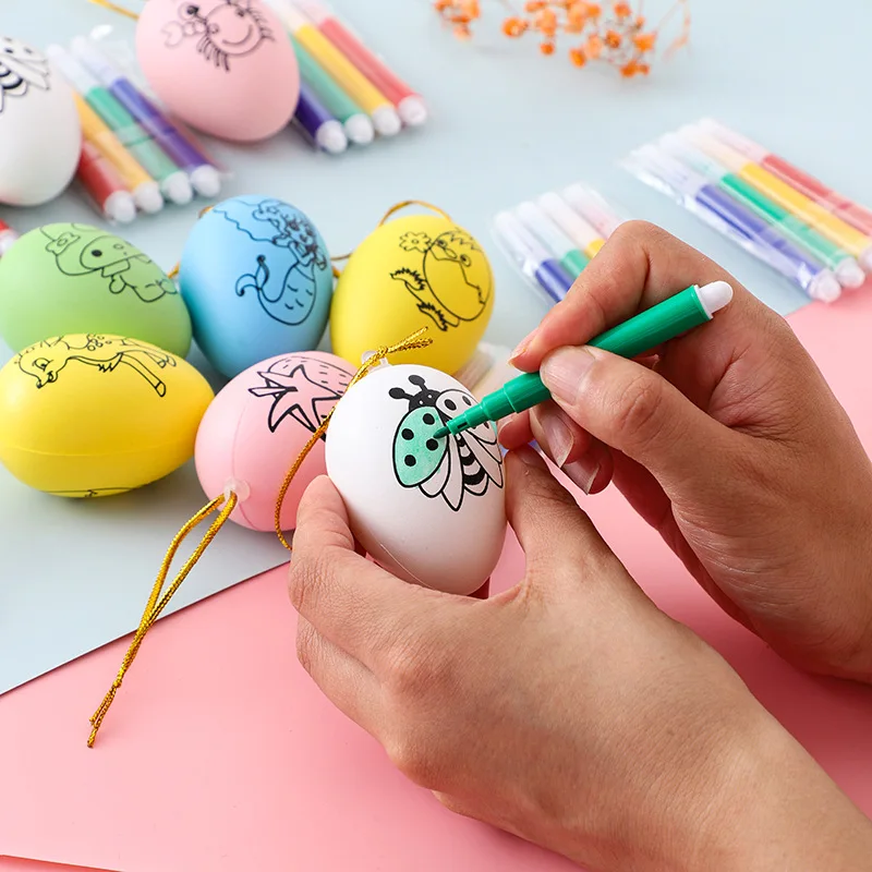 Kids Toys Assorted Colors Diy Cartoon Painting Plastic Easter Eggs Kit For Easter Party Decoration Supplies