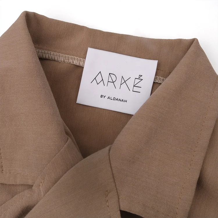 Cheap Polyester Bags Labels Custom Private Brands End Fold Fashion Accessories Small Damask Woven Tags for Clothing