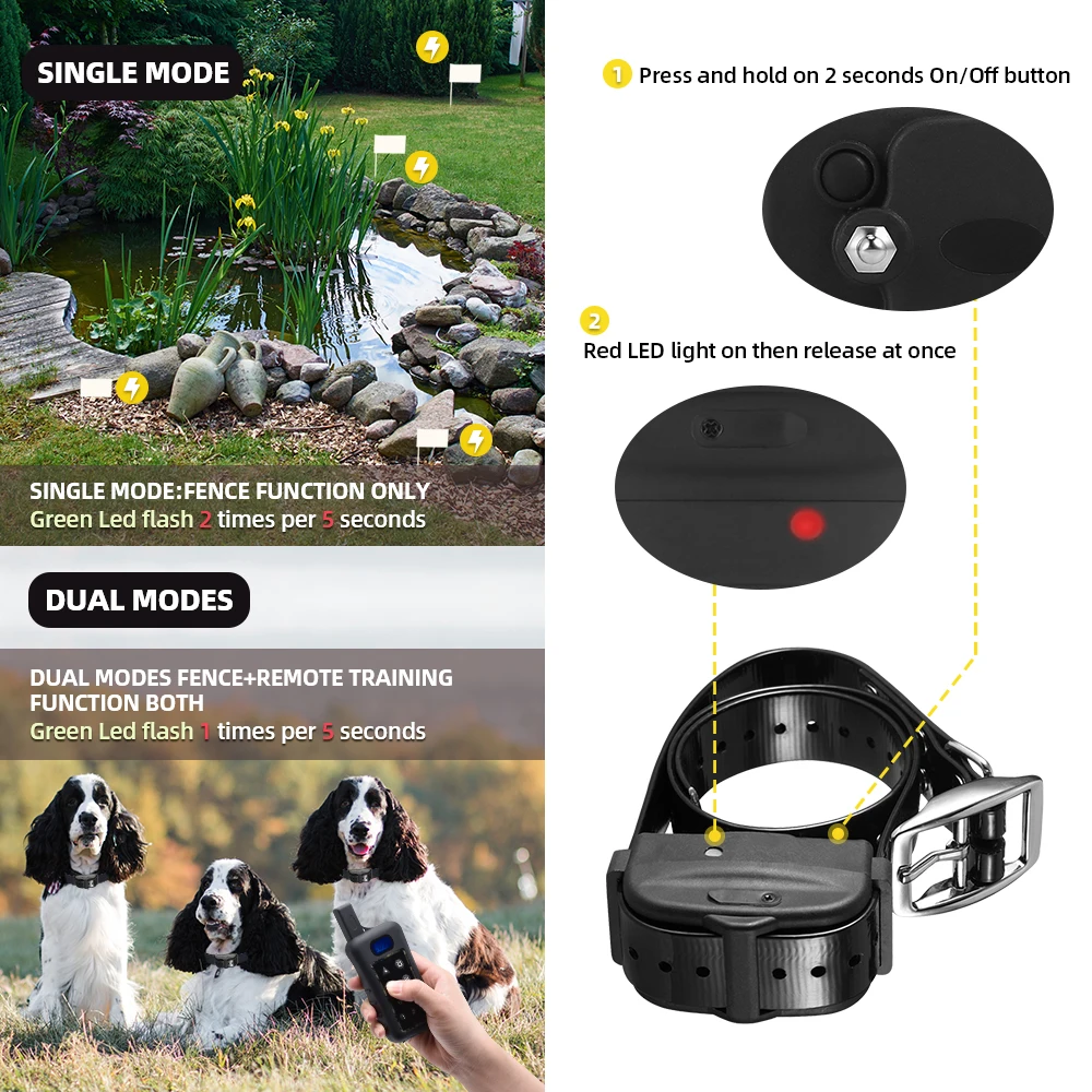 Garden Fencing 2 in 1 Containment electric dog fence System with remote dog training collar For dogs 10 LB ~120 LB