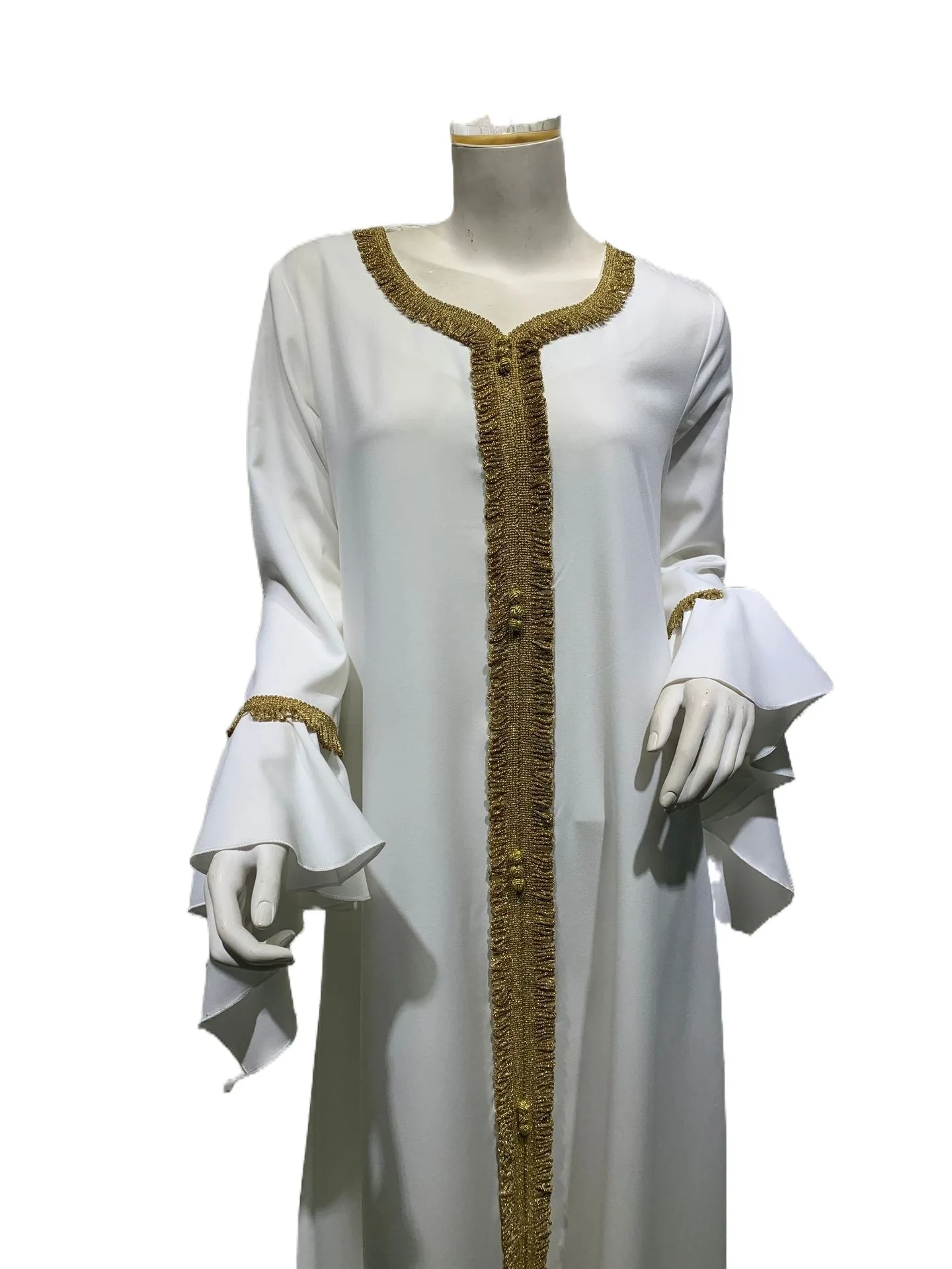 LYZAB027 Middle East Malay Ruffle Sleeve Golden Embroidery Lace jalabiya Long Muslim Women Dress