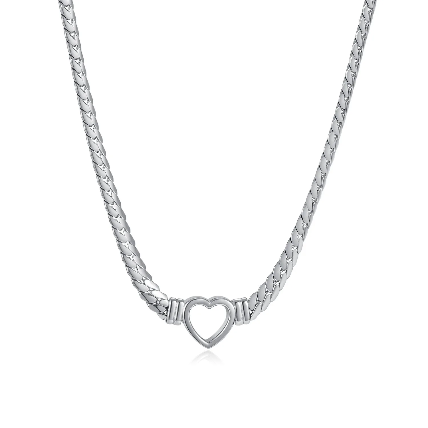 2023 New Trendy Stainless Steel Snake Bone Chain Silver Gold Plated with Heart Pendant Choker for Gift Featuring Pearl