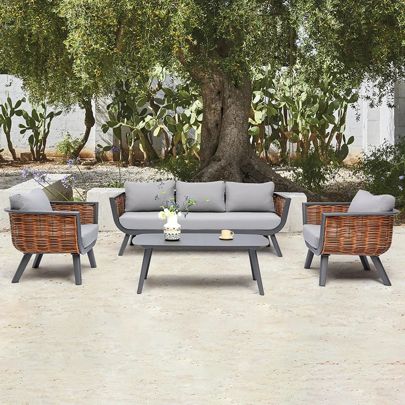 2024 New Design Outdoor Patio Modern Sofa Set Garden PE Rattan Aluminum Sofa Chair And Table Set