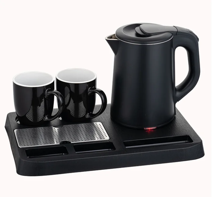 new product design colorful water 1.8l hotel electric kettle tray set for guest room