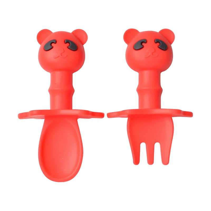 Baby silicone licking fork spoon baby training predator fork spoon short handle learn to molar artifact silicone soft fork spoon