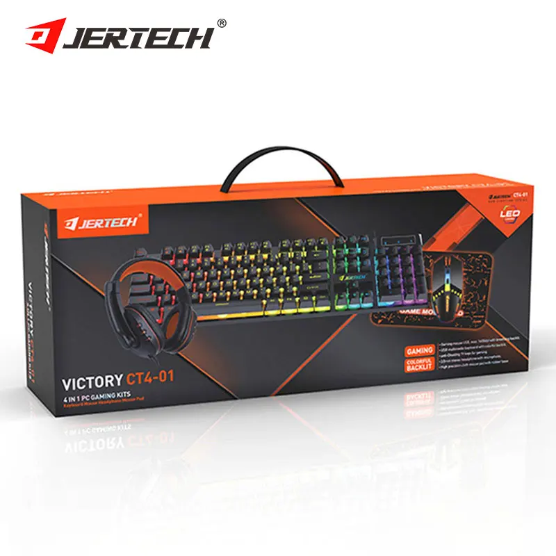 Фирменные аксессуары JERTECH для CT4-01 игр 4 в 1 комплект гарнитуры коврик для мыши со светодиодной подсветкой игровая клавиатура и мышь комбо