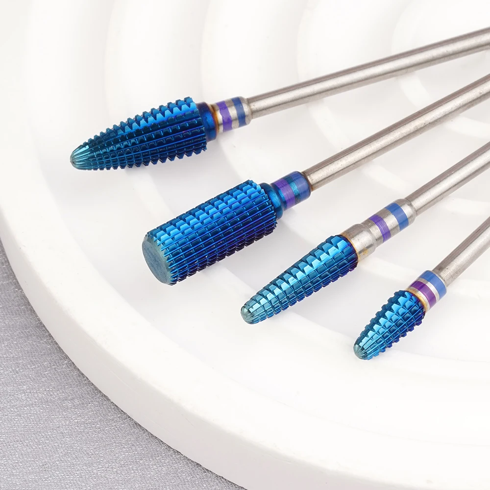 High Quality Nail Bit Blue Tapered Pedicure Manicure Tools Sharp E File 5 in 1 Volcano Tungsten Carbide Nail Drill Bits