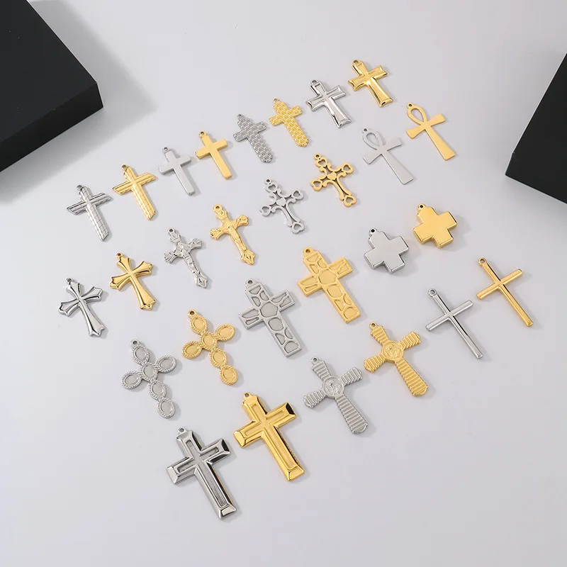 Simple Design 18K Gold Plated Stainless Steel Crucifix Cross Religious Pendant for Jewelry Making Accessories Necklace Bracelet