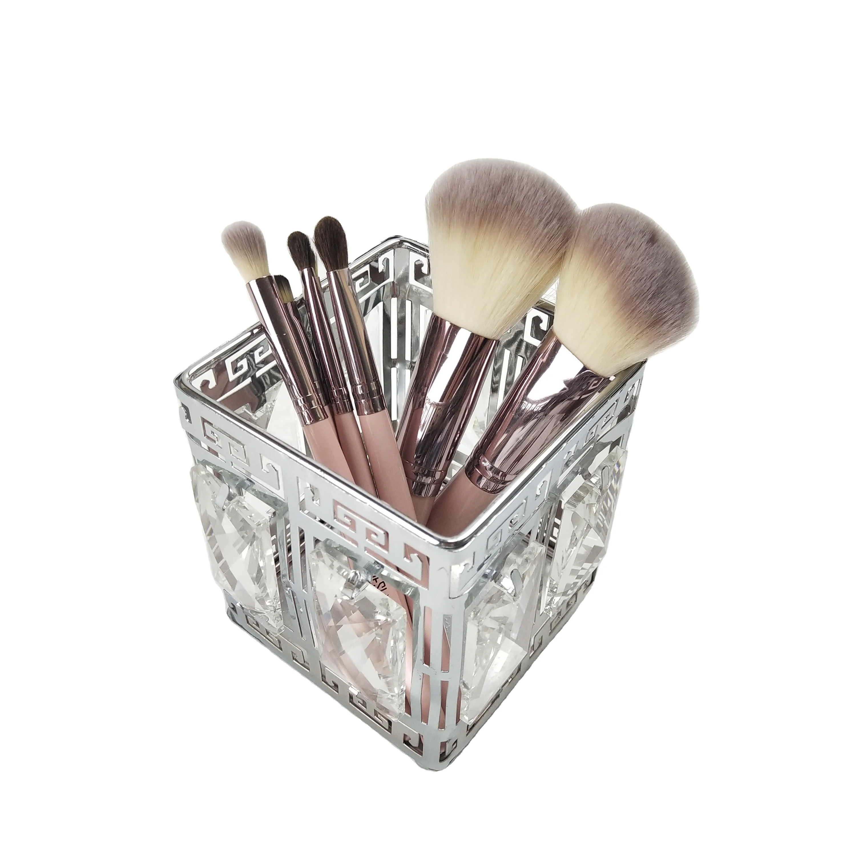 Office Desk Organizer Metal Square Silver Crystal Crafts Bathroom Vanities Cosmetic Make up Brush Storage Holder Organizer