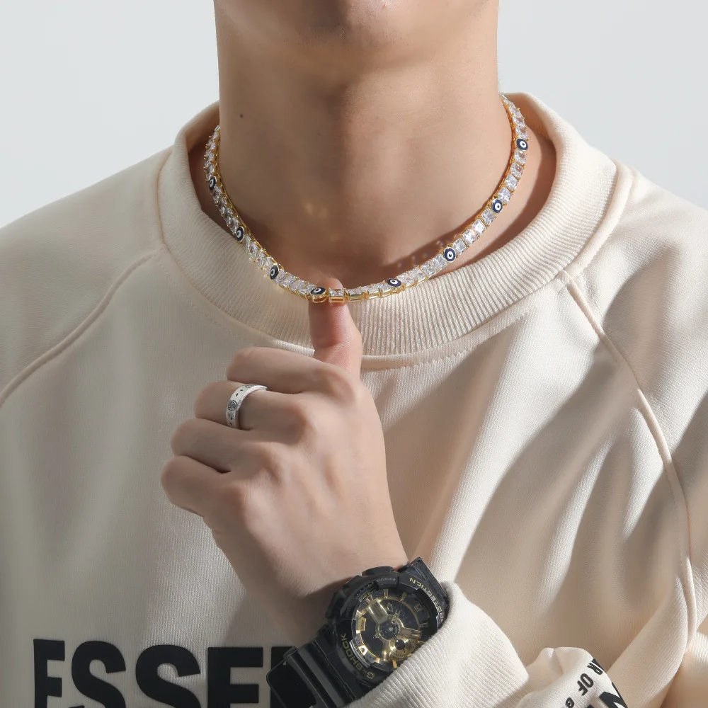 New Europe and America 6*6mm CZ Single Row Necklace Devil Eye Tennis Chain for Ladies Men Gift