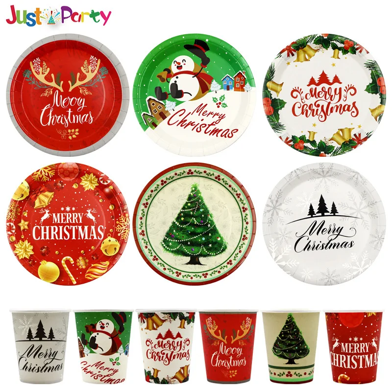 Hot Product 6 Pcs Plates & Cup Christmas Design Luxury Paper Disposable Tableware For Party