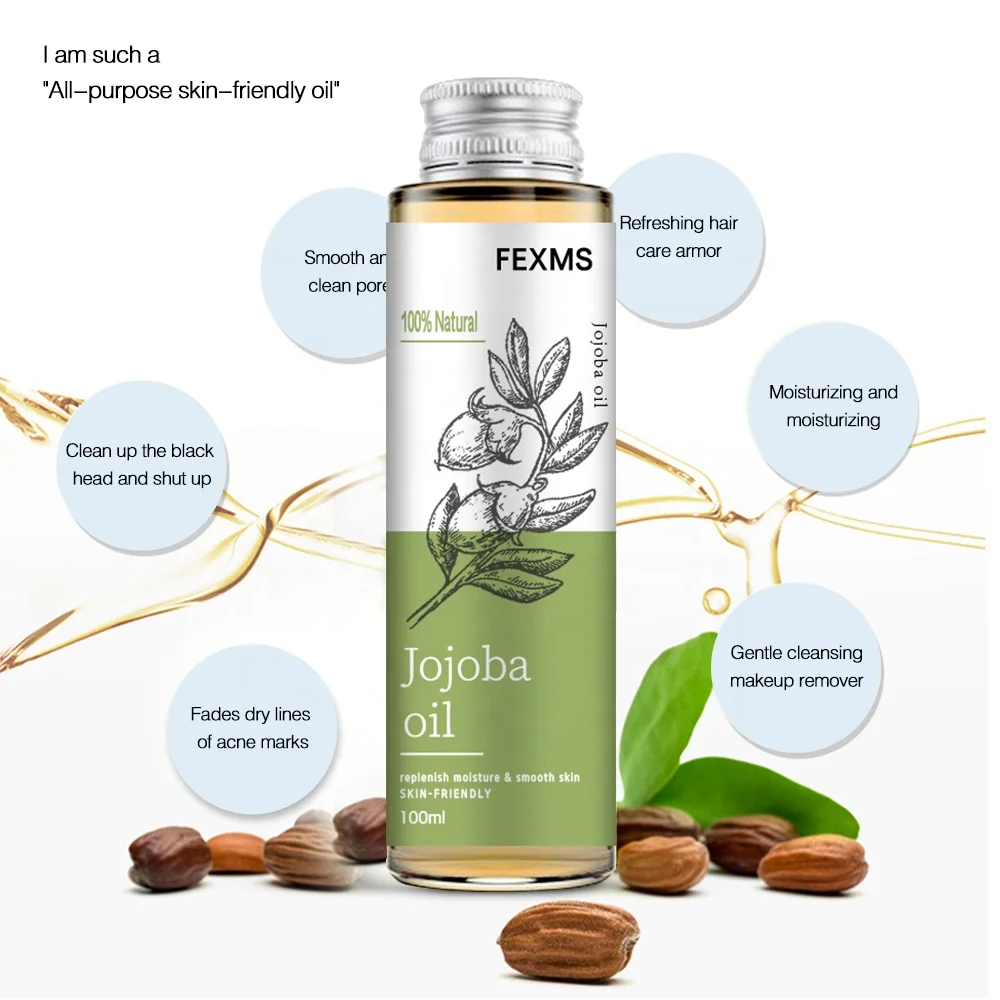 FEXMS Cold Pressed Skin Carrier Oil 100% Pure Natural Organic Golden Jojoba Oil For Face, Massage