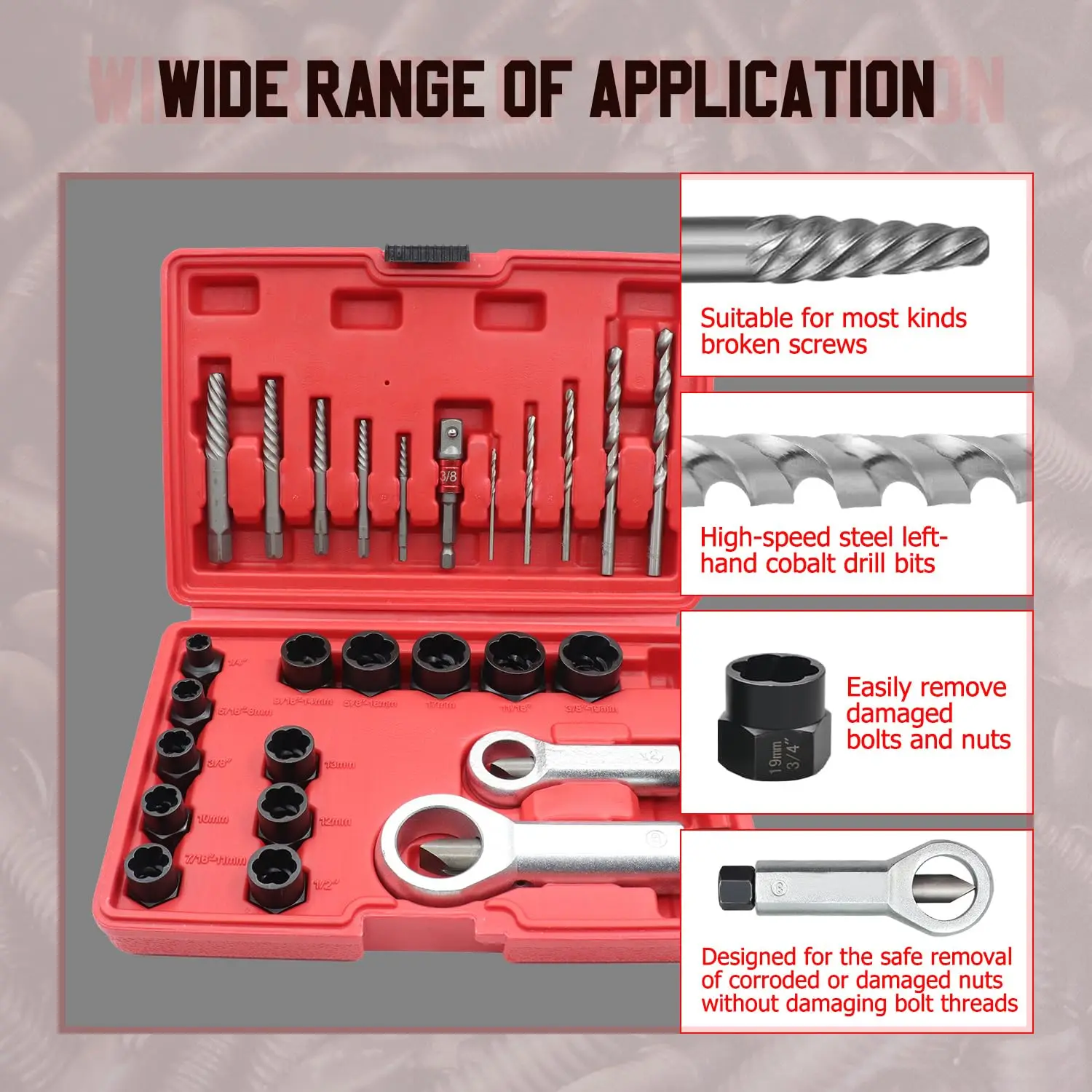 26PCS Screw Extractors - Nut Splitter Tool Cracker Set Bolt Extractor Tool Set Screw Removal and Nut Splitter Kit