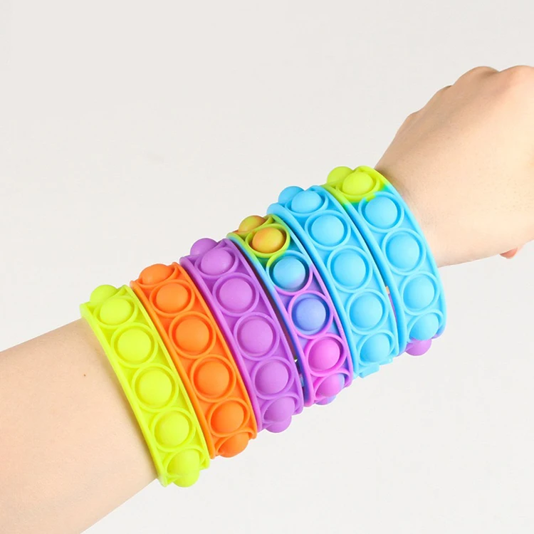 Rainbow Round Bead Silicone Wristband Bracelet Mold Charms Push Popper Fidget Toy Bracelet Custom Squeeze Stress Reliever