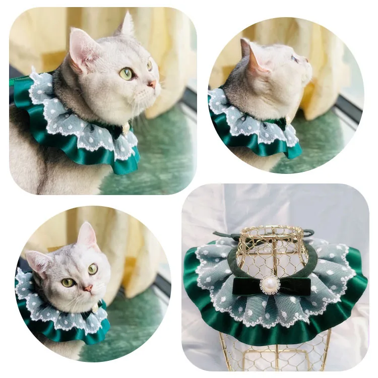 Pet accessories Christmas style cat dog rabbit lace collar bell adjustable choker