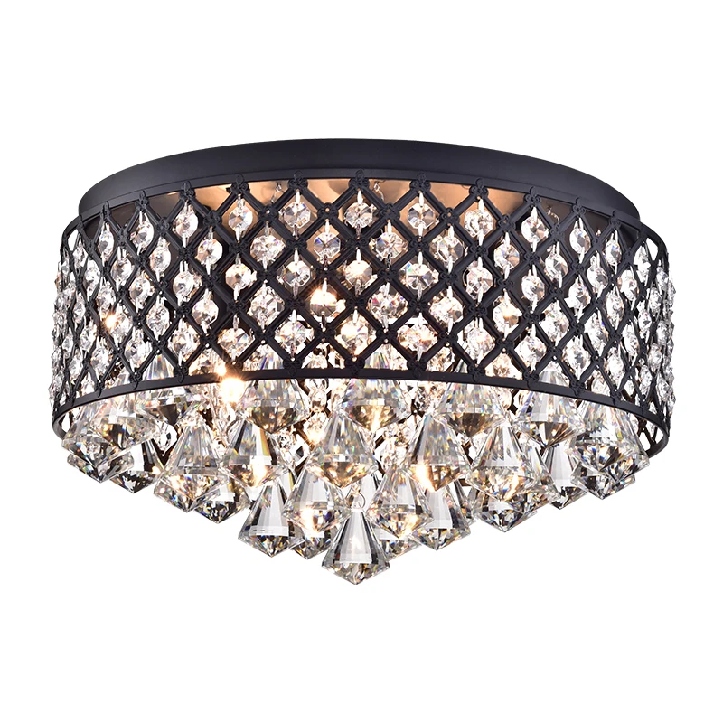 Custom hotel American style round fixture ceiling luxury hanging lighting led crystal modern chandeliers ceiling lights