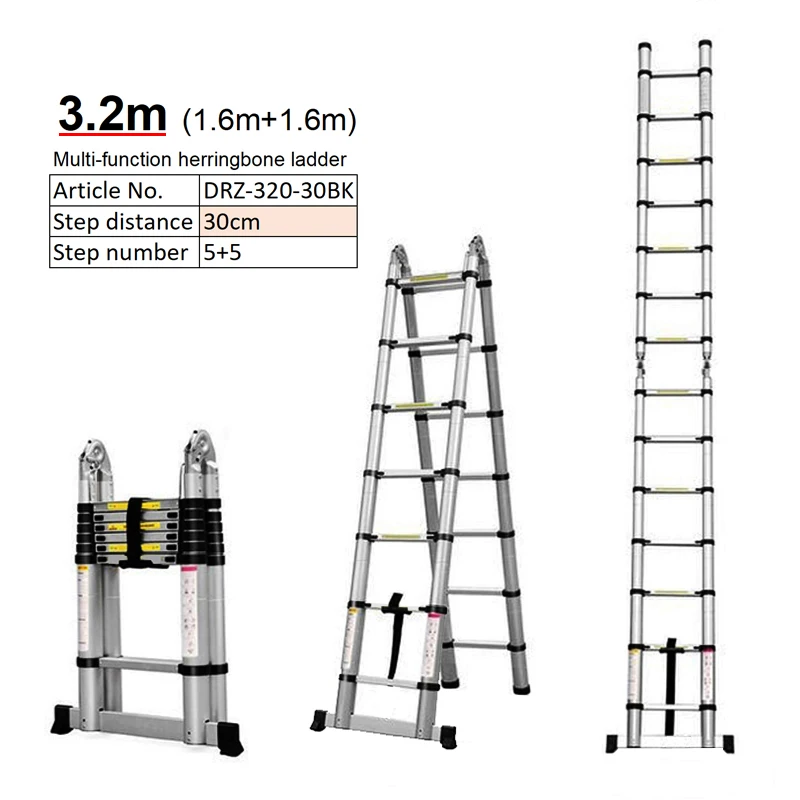 EN131 3.2M Durable Aluminum Compact Folding Ladder Foldable Warehouse Multipurpose Ladder