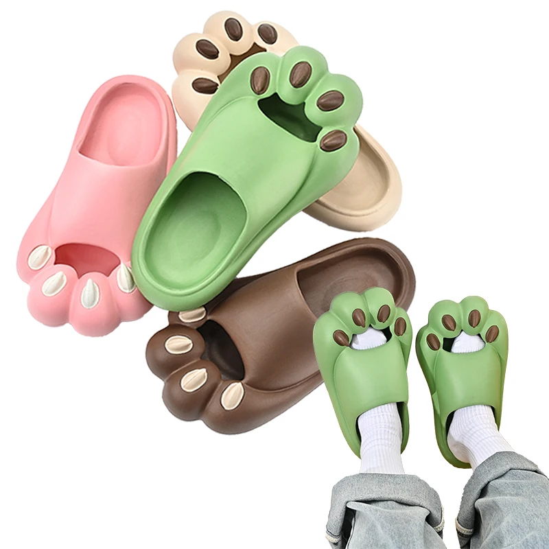 Wholesale 2023 Novel New Women Ladies Indoor Outdoor Flat Thick Sole Pillow Bear Cat Claw Paw  Soft EVA Slides Sandals
