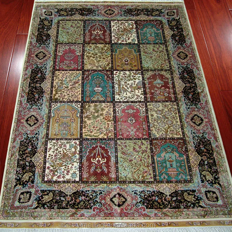 Handmade Hand Knotted Persian Four Seasons Silk Rugs Carpets with Garden Design for Islamic Bedroom