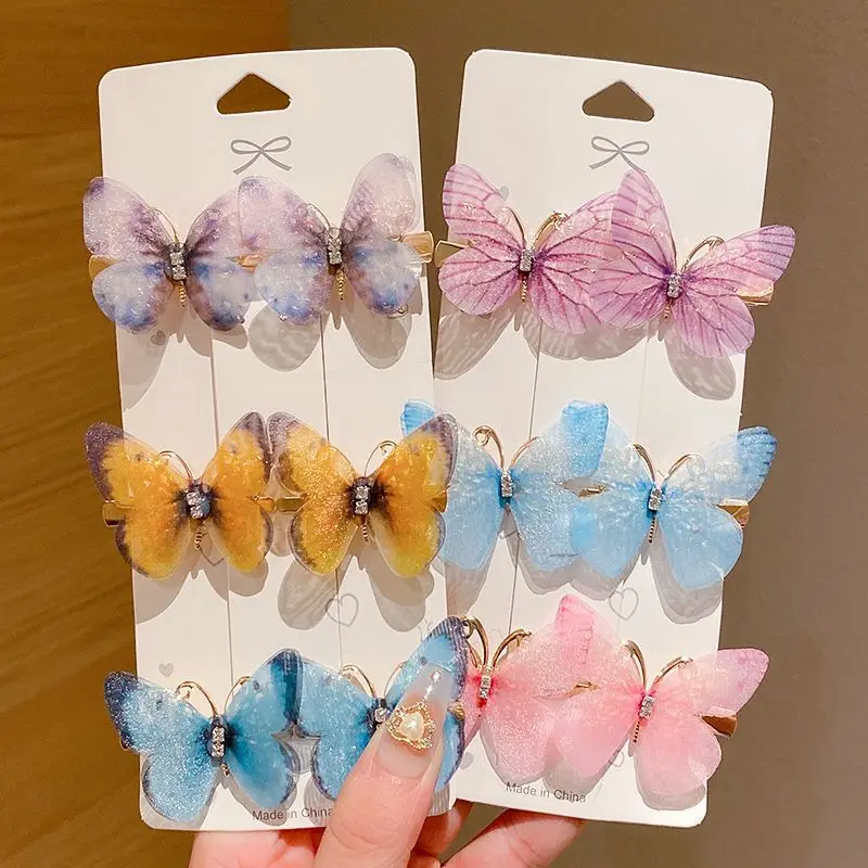Butterfly hair clips set 6pcs/set gradient color metal alloy luxury kids hairpins exquisite fashion hair pins for girls