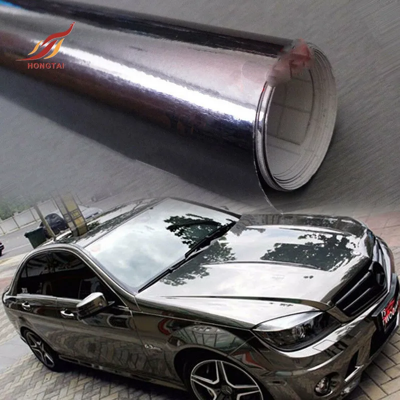 full body dark grey car wrapping chrome vinyl film reflective black chrome car wrap stickers