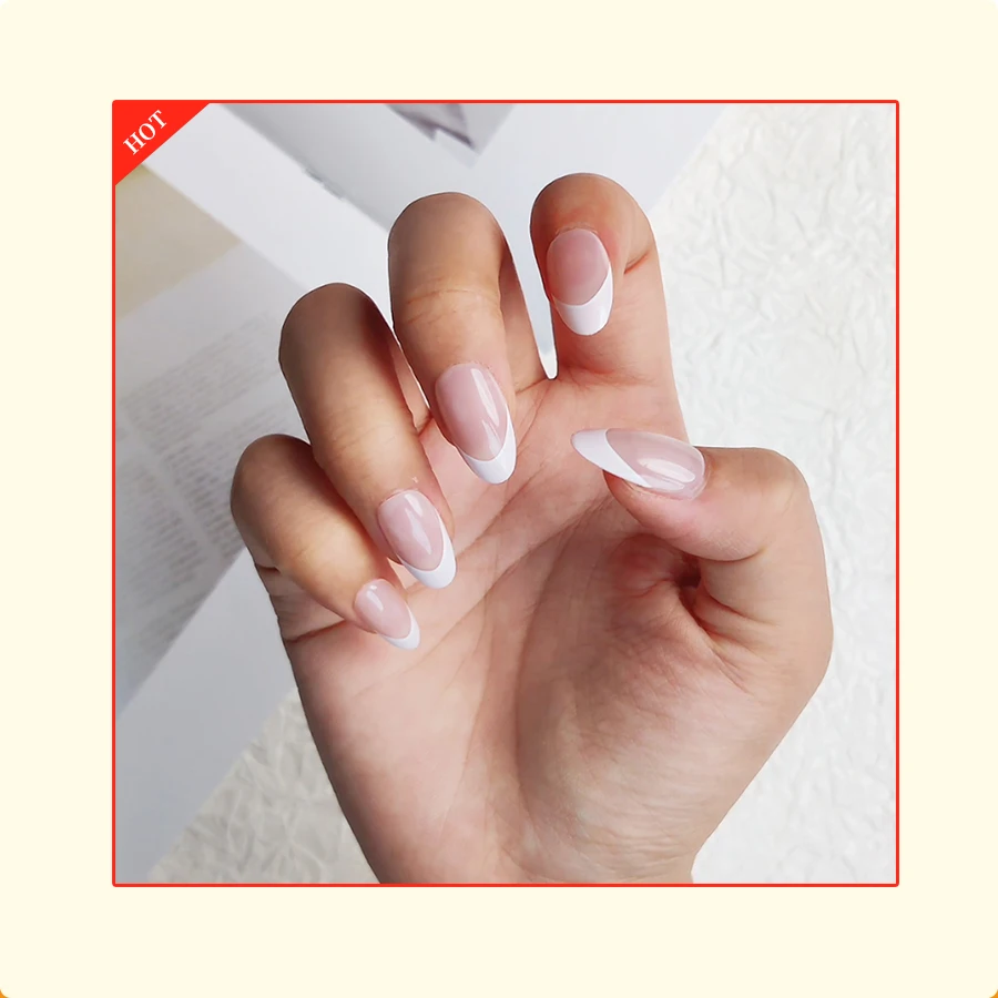 Professional nails factory pink nude stiletto almond white nails art french tip press on nails faux ongles