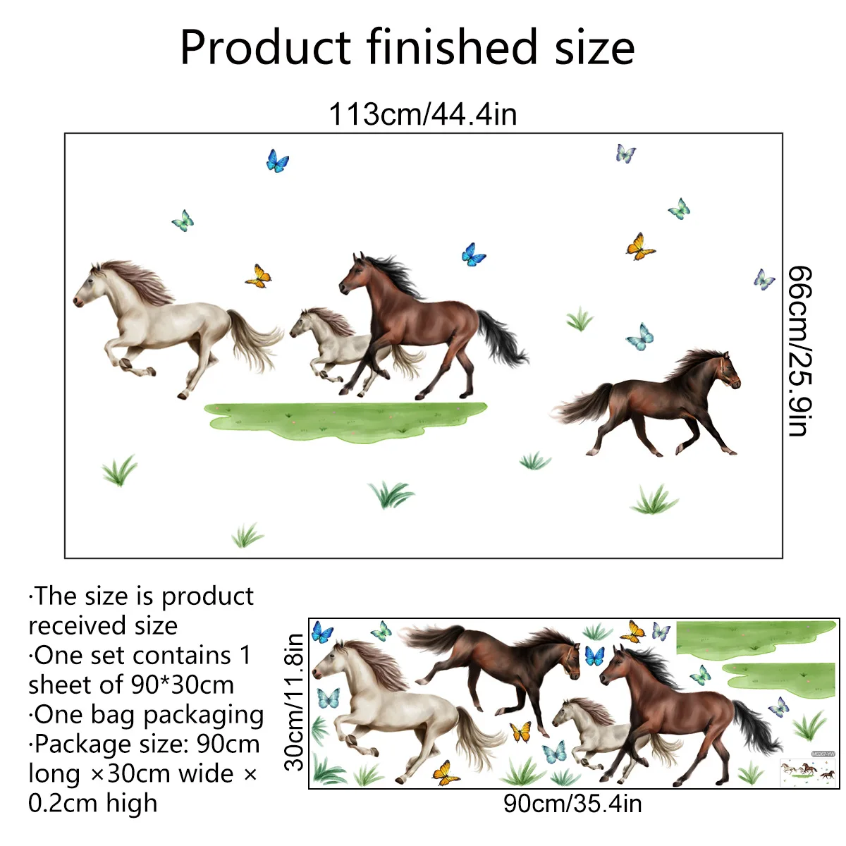 Running Horses Grass Butterfly Wall Stickers For Bedrooms Living Rooms Background Wall Decorative Wall Decals Self-adhesive PVC